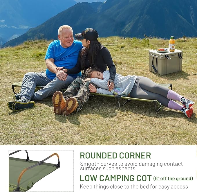 TIMBER RIDGE 20-Second Quick Set-Up Camping Cot, Lightweight Aluminum Folding Cot Low Profile with Zipper Closure, Portable Carry Bag for Camping, Travel and Outdoors, Support up to 225lbs, Green