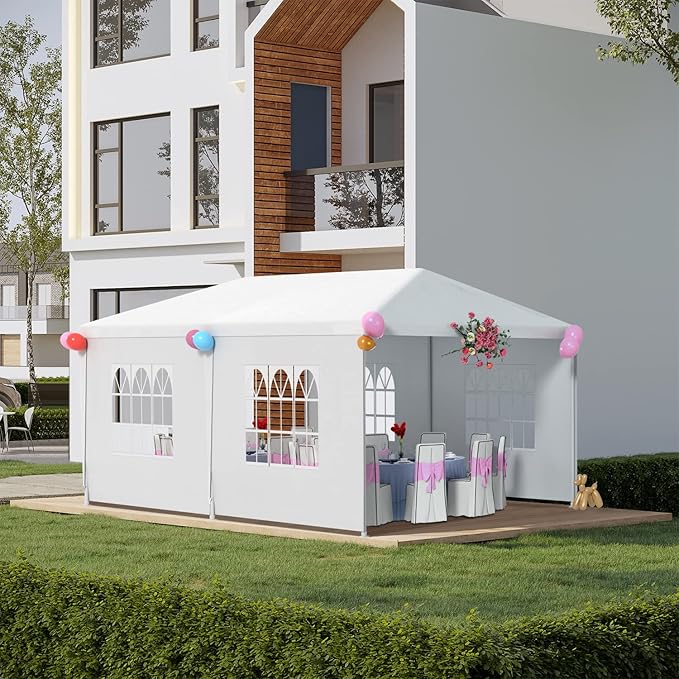 FDW Party Tent 10'x20' Outdoor Canopy Party Wedding Tent Garden Gazebo Pavilion Cater Events -4 Removable Sidewalls,White
