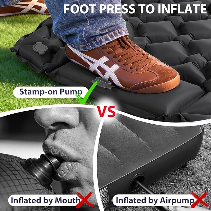 Sleeping Pad, 40D Nylon Camping Mat with Pillow, Built-in Foot Pump Inflatable Sleeping Mat Compact, Portable Waterproof Air Mattress for Outdoor Camping Hiking Backpacking, Single (Gray)
