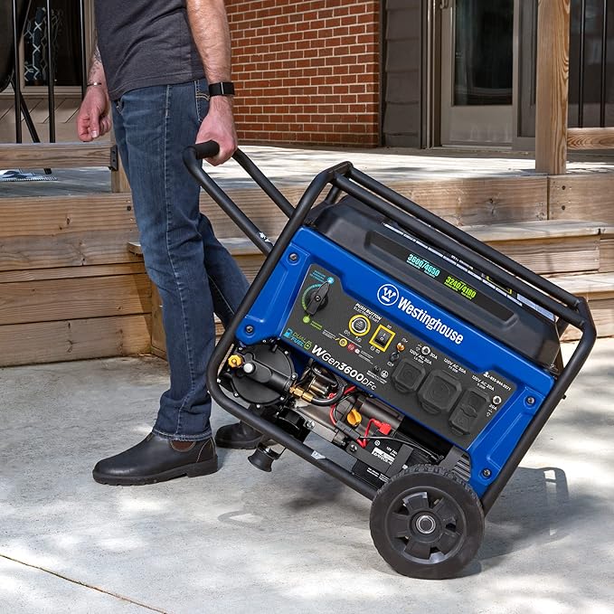 Westinghouse 4650 Peak Watt Dual Fuel Portable Generator, Remote Electric Start with Auto Choke, RV Ready 30A Outlet, Gas & Propane Powered, CO Sensor