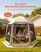VEVOR 10 x 9.2 ft Pop-Up Screen House Tent, 4–8 Person Portable Screen Gazebo w/Carry Bag, Netting Sides & Ground Stakes, Quick Setup, Screened in Canopy for Garden, Patio & Backyard, Outdoor, Beige