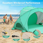 Beach Tent Sun Shelter, Sun Shelter for 1-4 Person, Beach Shade Tent, Beaches Shade with 2 Zippered Doors, Portable Tents for Camping Fishing, Green