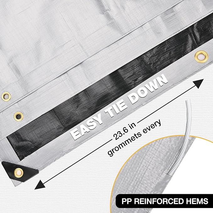 Tarp 20x30 Feet 14 Mil Heavy Duty Waterproof Tarp, Large Multipurpose Cover with Brass Grommets and Reinforced Edges, UV Resistant Thick Poly Tarps for Outdoor Camping Tent Pool Car