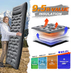 KASBAH Camping Sleeping Pad, 9.5R-Value Thick 6 inch Camping Mat with Pillow Built-in Foot Pump Inflatable Sleeping Pads Compact for Camping Backpacking Hiking Traveling