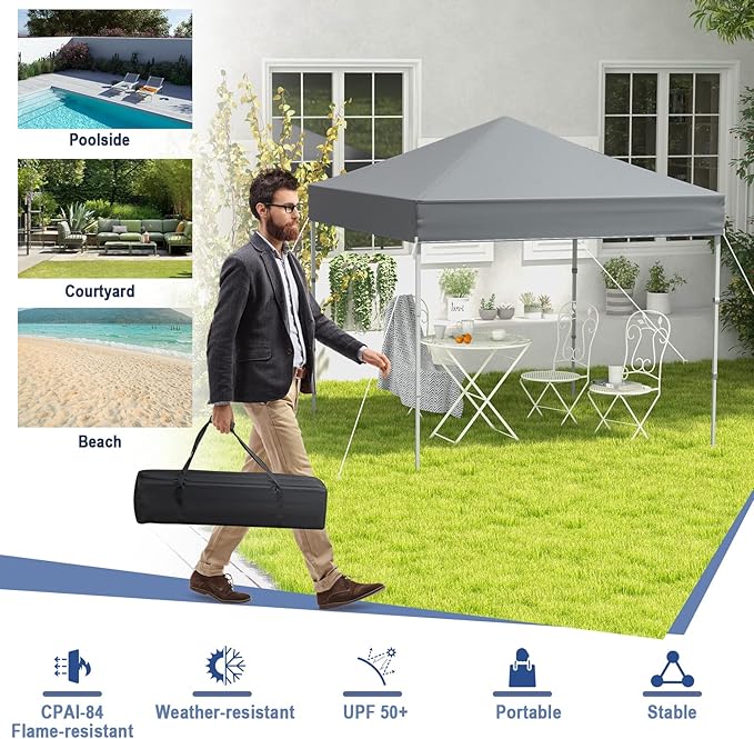 Tangkula 6.6x6.6 Ft Pop Up Canopy, 1 Person Instant Setup Canopy Tent with Center Lock, UPF 50+ Sun Protection, 8 Stakes, 4 Ropes, Portable Outdoor Canopy with Carrying Bag