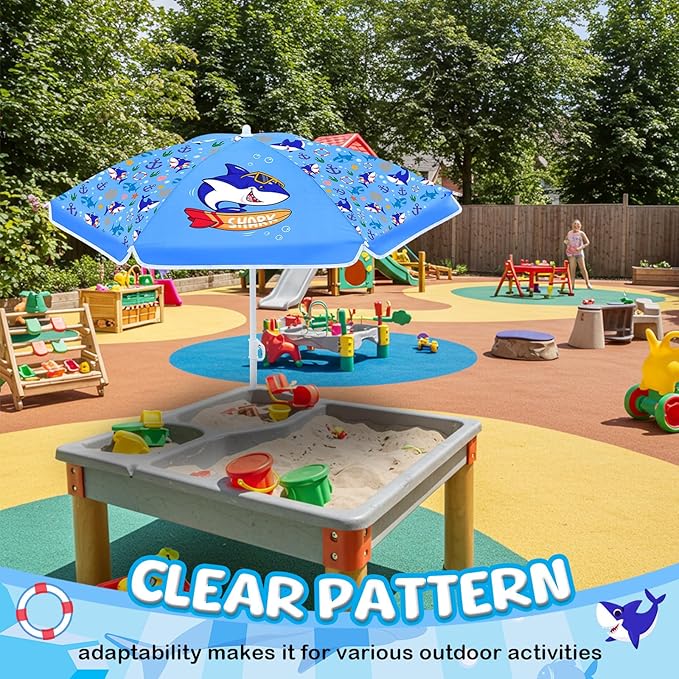 Sweetude Water Table Umbrella (Table Not Included), Kids Seaside Beach Umbrella Picnic Canopy for Summer Toddlers Sand Beach Camping Garden Outdoor Pool Shade Party Supply(Shark Theme)