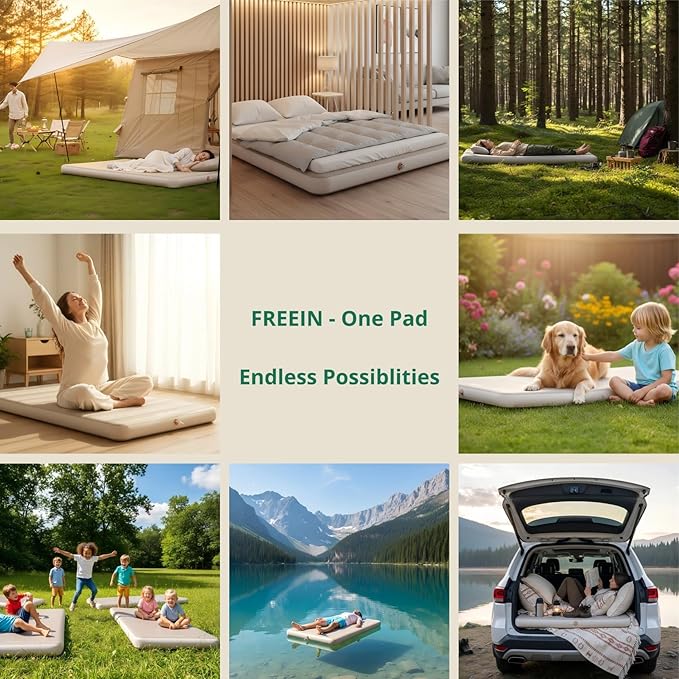 Freein 4" Drop Stitch Camping Air Mattress, Inflatable Sleeping Pad with Firm 7 PSI Support, Fast Inflation Portable Tent & Car Camping Bed, 76" x 51"