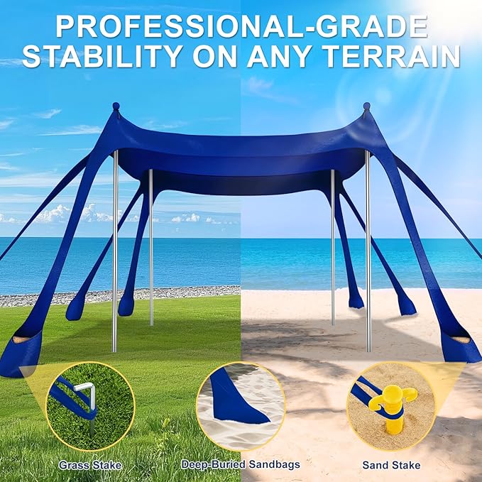 Beach Tent Sun Shelter UPF 50+,10x10 FT Beach Canopy Tent Sun Shade,Pop Up Beach Canopy with 8 Sandbags,Outdoor Beach Shade for Camping Trips, Fishing, Backyard Fun Picnics (Navy Blue)