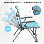 SUNNYFEEL Folding Camping Chair Outdoor Reclining Adjustable 3 Position Heavy Duty Adults 500 LBS Capacity with Hard Armrests & Cup Holder, Blue Ergonomic Chairs for Outdoor, Camp, Beach, Travel, RV