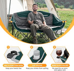 KingCamp 3 Person Camping Chair, Oversized 660lbs Heavy Duty Loveseat for Adults Portable Folding XL 2 Person Couch Padded Comfortable Three Seat with Cup Holder for Outdoor Lawn Backyard, Green/Grey