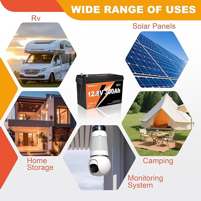 12V 300Ah LiFePO4 Battery 200A BMS 3840Wh Up to 6000+ Deep Cycle Lithium Iron Phosphate Battery Perfect for RV Camping Marine Solar Energy Storage Backup Power