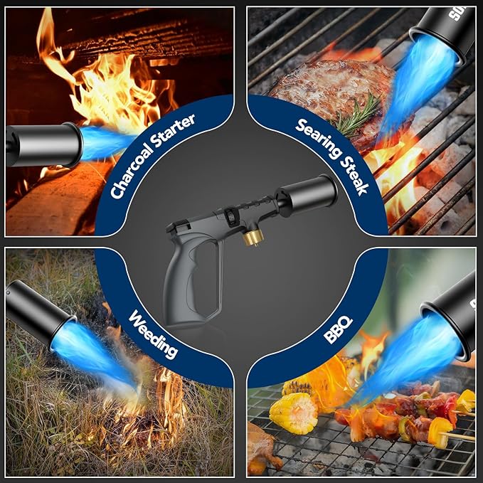 Sondiko Powerful Propane Torch Gun, Cooking Torch for BBQ, Sous Vide, Charcoal Starter and Steak Searing, Adjustable Blow Torch, Best Father's Day Gift, Gray & Black(Propane Tank Not Included)