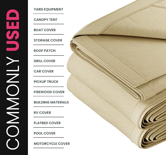 PROTARP Extreme Heavy Duty 20 OZ Water Resistant Canvas Tarp, UV Resistant Tarpaulin Cover with Rustproof Brass Grommets, Multipurpose for Canopy, Roof, Camping, Woodpile (Off White 20'X20')