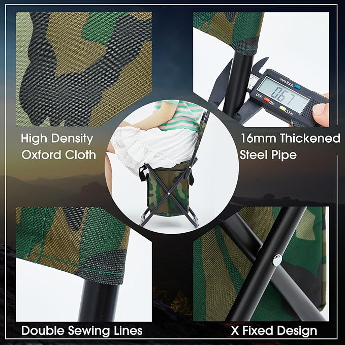 Jerify 2 Pcs Fishing Chair with Cooler Bag Multi-Function Foldable Compact Fishing Stool Hunting Chair Portable Backrest Stool with Folding Backpack for Finishing Camping Hunting Travel(Camo Color)