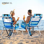 VINGLI Tall Beach Chair 2 Pack Lightweight, Backpack Beach Chair for Adults with 5-Position, Cooler Bag, Cup Holders, Towel Bar, Lightweight Folding Beach Camping Chairs