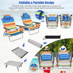 Tangkula Backpack Beach Chair with Table, 5-Position Lay Flat Beach Chairs with Cooler Bag, 2 Cup Holders, Towel Bar, Lightweight Low Folding Beach Chair with Backpack Straps