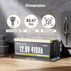 Power Queen 12V 410Ah LiFePO4 RV Battery, 5248Wh Energy Lithium Iron Phosphate Battery 250A BMS, 15000+ Cycle Times 10-Year Lifetime, for Solar System, RV Camping, Off-Grid, Trailer, Camper