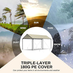 Carport 10x20 Ft Heavy Duty Canopy Steel Canopy Storage Shed,Portable Party Tent,Portable Garage All-Season Tarp for Carport Floor Fixing Beige