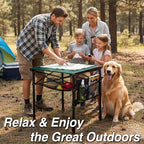 Portable Camping Table with Adjustable Height, Lightweight Aluminum Roll Top Folding Camp Table with Storage Pockets & Dual-Compartment Bag, Heat-Resistant, for RV, Picnic, BBQ, Outdoor (L)