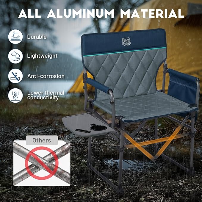 TIMBER RIDGE 2 Pack Camping Directors Chairs with Side Table Pockets, Portable Folding Heavy Duty Lawn Chair for Outdoor Fishing Trip Picnic Concert 400lbs, Blue