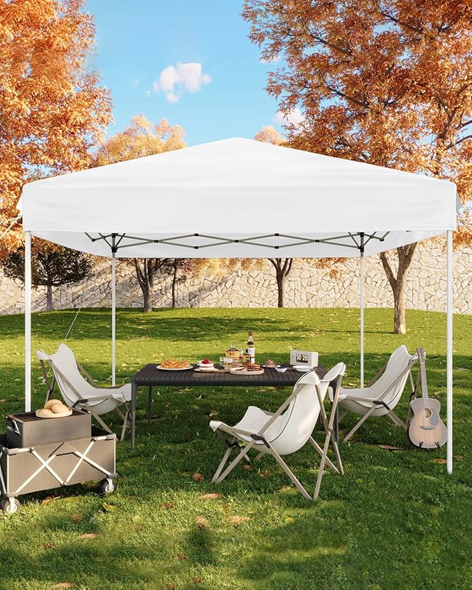 10x10FT Pop Up Canopy, Outdoor Canopy Tent with SandBag & Carry Bag for Commercial Events, Camping, Backyard Parties, White