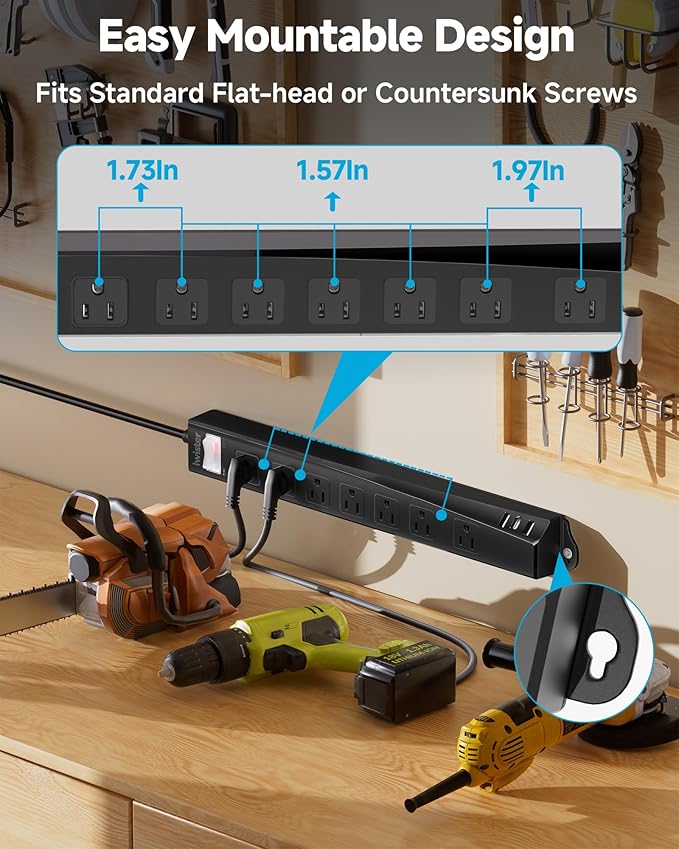 Outdoor Power Strip Weatherproof IPX6,1625W/13A 15 Ft Extension Cord with Multiple Outlets,7 AC & 3 USB, Wall Mount for Camping,Poolside,Garden,Workshop