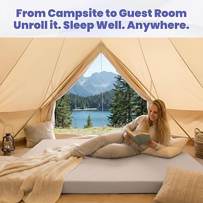 Hazli Matrix AirCell Memory Foam Camping Mattress Pad - CertiPUR-US Roll Up Mattress for Adults - Portable Foam Sleeping Mats for Camping - Camp Cot Sleeping Pad - Floor Sleep Mat Bed Roll for Car RV