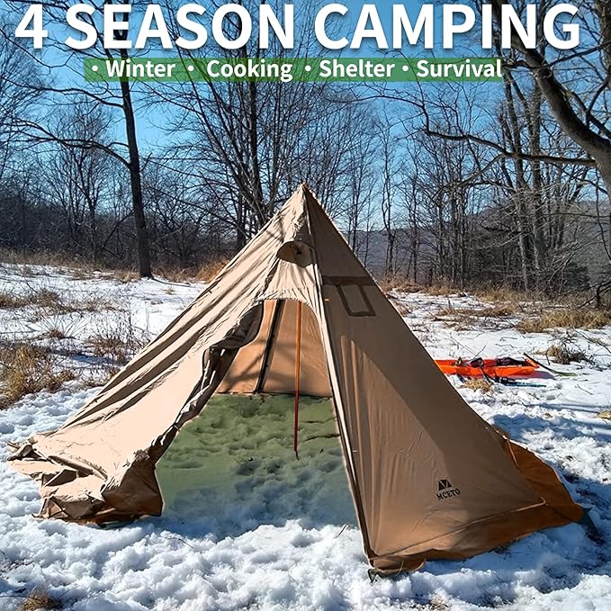 DANCHEL OUTDOOR Backpacking Hot Tent w/Stove Jack, Portable Tipi Tent with T6 Titanium Folding Wood Stove for 1-4 Person Winter Camping Hunting,3m/4m