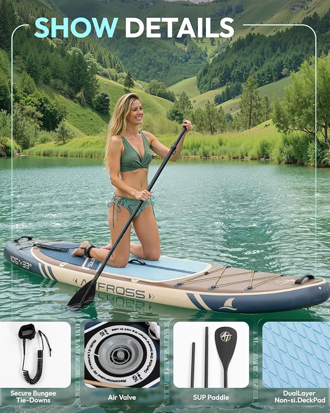 10'6''x33''Inflatable Stand Up Paddle Board, 400lbs Extra Wide Stand Up Paddleboard with Kayak Seat, Anti-Slip EVA Deck Premium SUP Accessories Kit, Non-Slip Stable Deck Boat for Yoga Fishing Surf