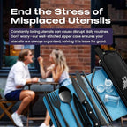 Portable Travel Silverware Set With Case, Includes 10 Pcs of Travel Utensils With Case, Stainless Steel Flatware Set For Camping, Lightweight (Black)