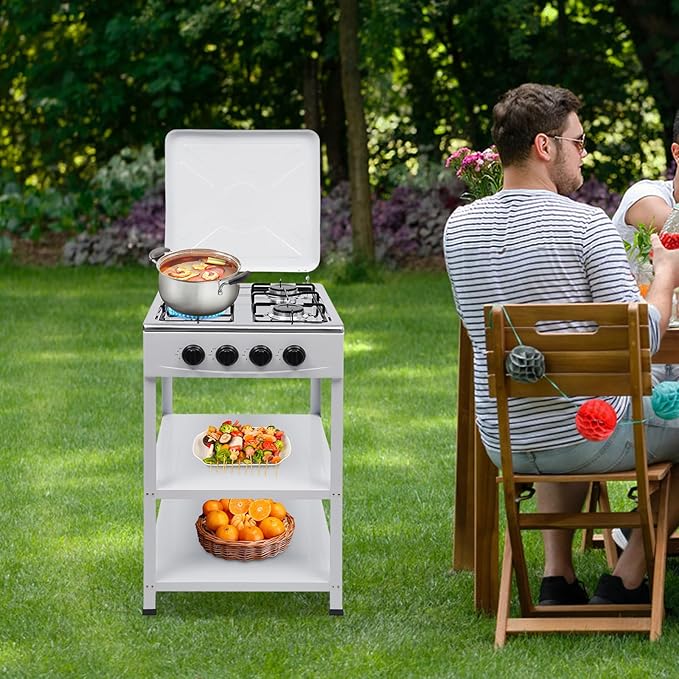 4 Burner Gas Stove Portable Outdoor Stove with Removable Storage Stand for Camping Picnic Home RV Cooking