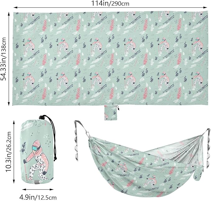 Skiing Sage Green Camping Hammocks with Tree Straps Fabric Hammock for Outside Camping Essentials