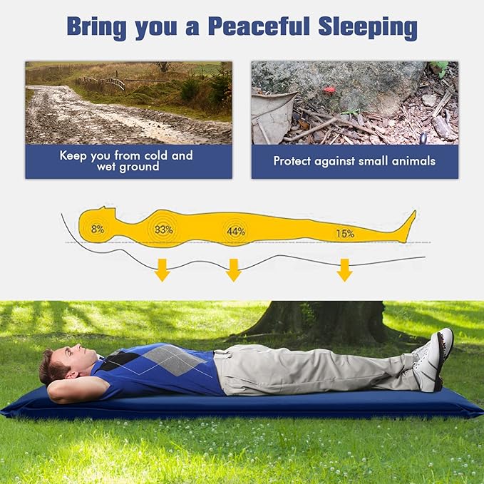 Tangkula Self Inflating Sleeping Pad, 3 Inch Inflatable Camping Mattress Pad with 9.5R Value, Insulated Foam Camping Mat with Pillow, Lightweight Camp Sleep Pad for Backpacking, Car, Tent