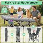 Suteck Camping Cot, Folding Camping Cot Bed for Adults Sleeping 1200D Double Layer Oxford Portable Folding Outdoor Cots for Camping W/Soft Pad Carry Bag for Home Office Nap Beach Travel, 500LBS,Grey