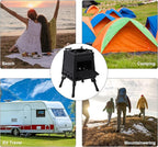 Lineslife Wood Burning Camp Stove, Portable Cast Iron Camping Wood Stove, Black Woodstove with Carrying Case for Backpacking Outdoor Cooking