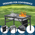 LOFTEY Small Folding Grill Table, Portable Picnic Table for Camping Outdoor Cooking BBQ, 3 Heights Adjustable Grill Stand with Mesh Bag, Easy for Storage, 23.6" L* 15.75" W * 27.7" H, Black