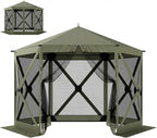 Outsunny 10 x 11 ft Pop Up Gazebo Screen Tent, Outdoor Portable Instant Camping Canopy Screen House Sun Shelter with Mesh Nettings, Carry Bag, Ground Stakes, Ropes for Patio, Backyard, Dark Green