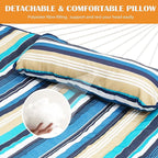 Lazy Daze Hammocks 2 Person Pad with Pillow, Double Polyester Quilted 78" x55" Replacement Hammock Pad for Rope Hammock, Blue Stripes