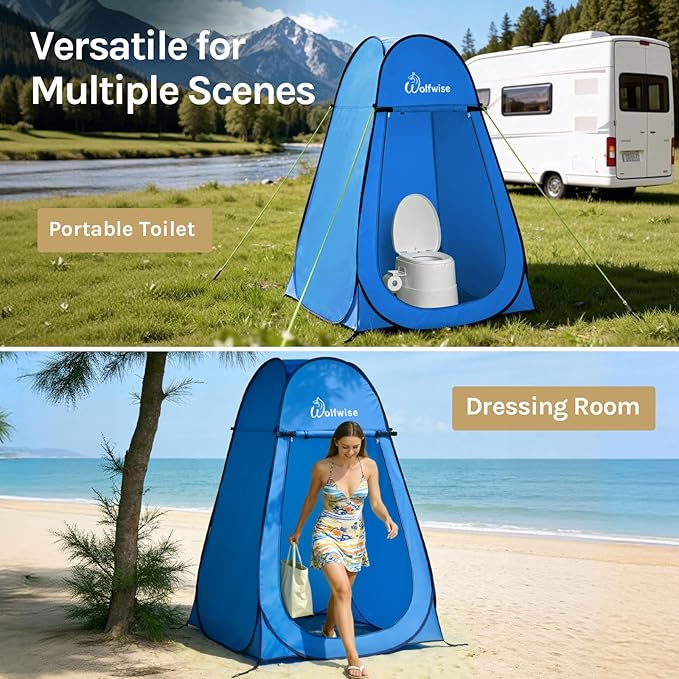 Wolfwise Pop Up Shower Tent, Portable Instant Changing Tent with Ventilation Window & Carry Bag, Privacy Bathroom Toilet Tent for Beach, Camping & Outdoor, Width 47.2 ", Height 74.8 ", Blue