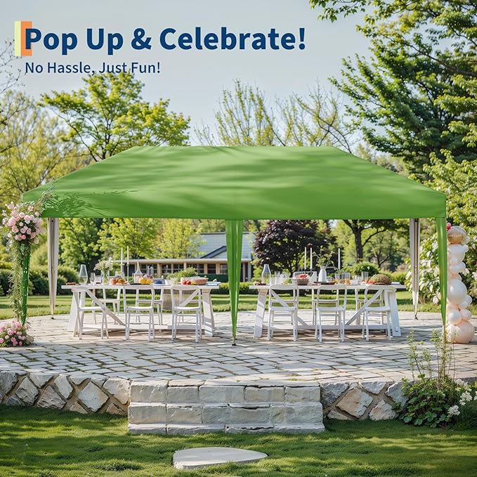 10X20 Pop Up Canopy Tent with 4 Sidewalls,Portable Instant Commercial Canopy, Easy Setup and Wheeled Bag for Commercial, Outdoor, Camping, Parties, Markets and Instant Shelter