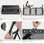 Anbte Folding Grill Table, 3ft Tri-Fold Aluminum Folding Table Adjustable Height Max 27.5" Grill Table with Mesh Desktop, Lightweight, Portable Handle for Outdoor Cooking BBQ Picnic (Black)