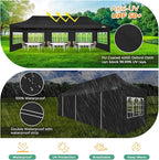 COBIZI Heavy Duty 10x30 pop up Canopy, Commercial10x30 Party Tent for Parties Waterproof Gazebos with 8 Sidewalls, All Season Wind & Waterproof UPF50+,Stable Thickened Frame, Black