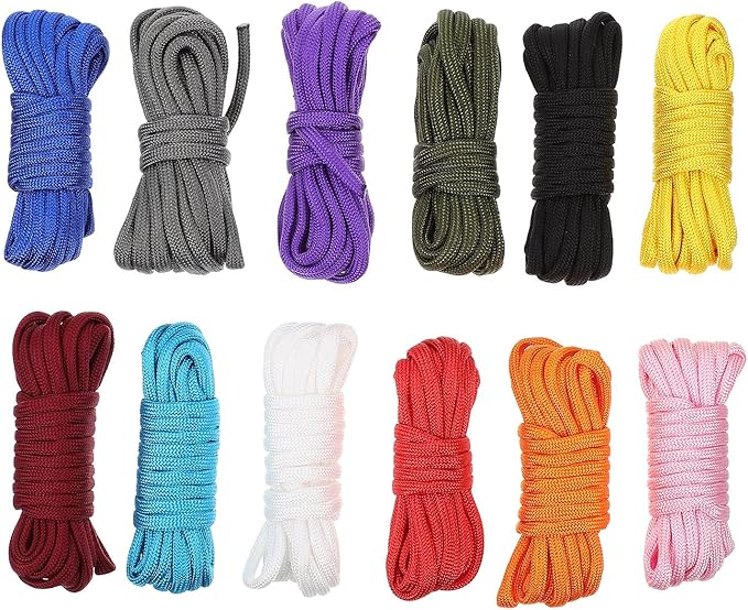 ABOOFAN 12 Rolls Braided Outdoor Survival Rope Tent Guy Lines Heavy-Duty Wear-Resistant Cord 3 Meters Each for Camping Climbing and Hiking Random Color