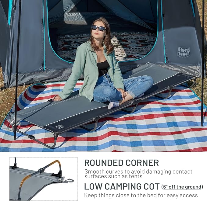 TIMBER RIDGE 20-Second Quick Set-Up Camping Cot, Lightweight Aluminum Folding Cot with Zipper Closure, Portable Carry Bag Included for Camping, Travel and Outdoors, Support up to 225lbs, Grey