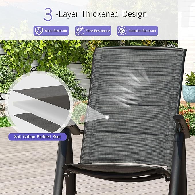 Domi Folding Patio Chairs Set of 2, Aluminium Frame Reclining Sling Lawn Chairs with Adjustable High Backrest, Patio Dining Chairs for Outdoor,Porch,Balcony (Double-Layered Textilene Fabric)