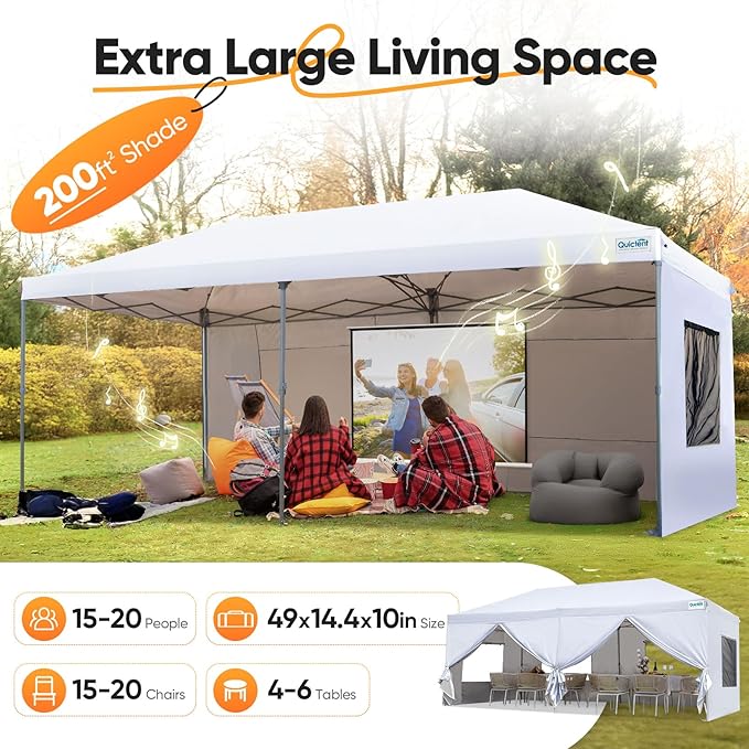 Quictent 10x20 Pop up Canopy with Sidewalls Easy up Canopy Tent Instant Shelter with Windows for Outdoor Event Party