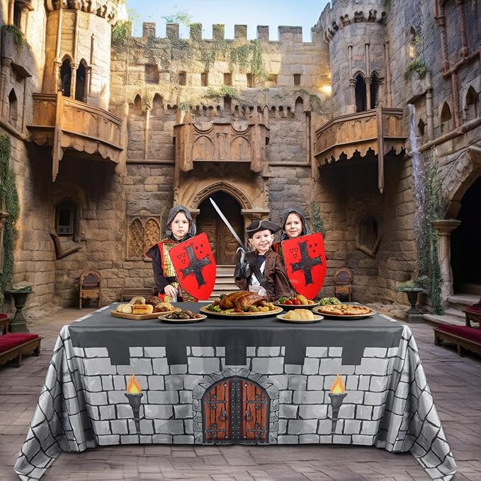 Medieval Castle Playhouse 10ft x 7.5ft Large Stone Wall Party Tablecloth Table Tent Cover Medieval Castle Party Decor Supplies for Indoor Outdoor Knight Birthday Parties Playground Play Accessory