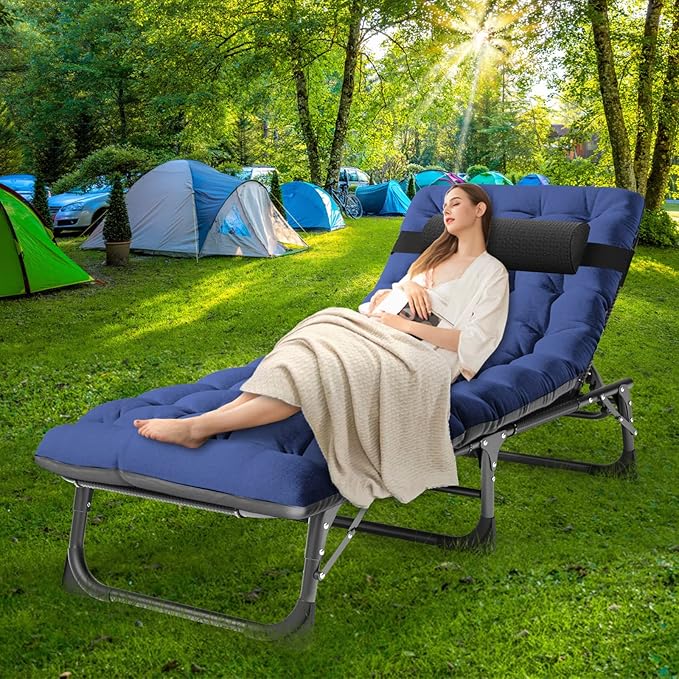 NAIZEA Folding Camping Cot & Lounge Chair - Adjustable Reclining Portable Outdoor Chaise for Pool, Beach & Patio Sunbathing