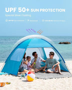 OutdoorMaster Beach Tent for 3/4/6/8 Person - Easy Setup Sun Shade Shelter, Portable Beach Shade Sun Canopy with UPF 50+ UV Protection, Removable Skylight Family Size