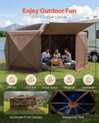 VEVOR Pop up Gazebo Screen Tent, 15 x 15 ft Large 8-Sided Camping Canopy Tent with Removable Top & Carry Bag, Quick-Set & Bite-Proof, Screen House Sun Shelter for 12-15 Persons Backyard Patio, Brown